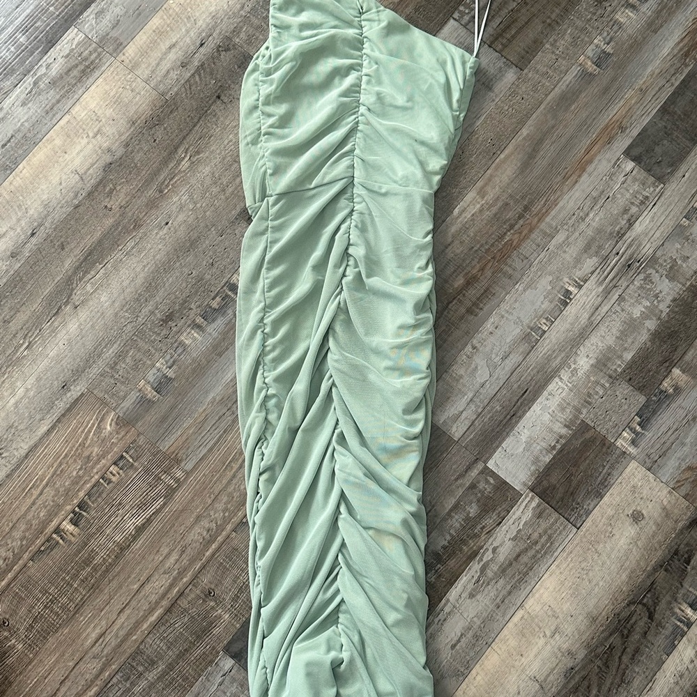Vintage Mint Green One Shoulder Ruched Bodycon Midi-Dress Size S - Picture 6 of 6